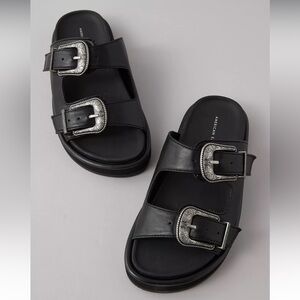 American Eagle Western-Buckle Vegan Leather Sandal